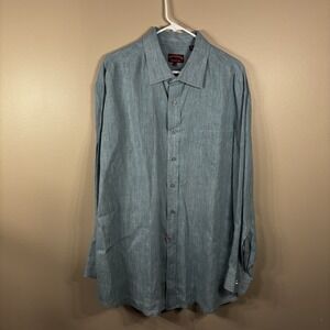 Rochester Big & Tall Size 2X Button Down Linen Shirt Aqua